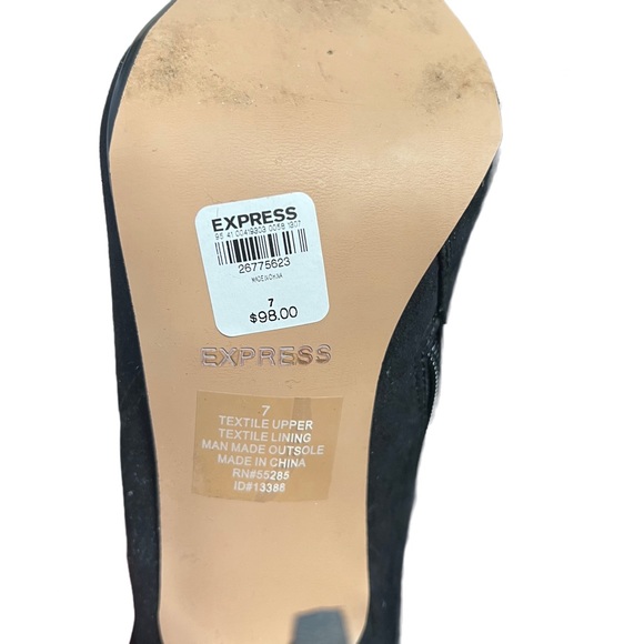 EXPRESS BLACK ASYMMETRICAL SHAFT SUEDE KNEE HIGH STILETTO BOOTS W/ POINTED TOE - Picture 5 of 8